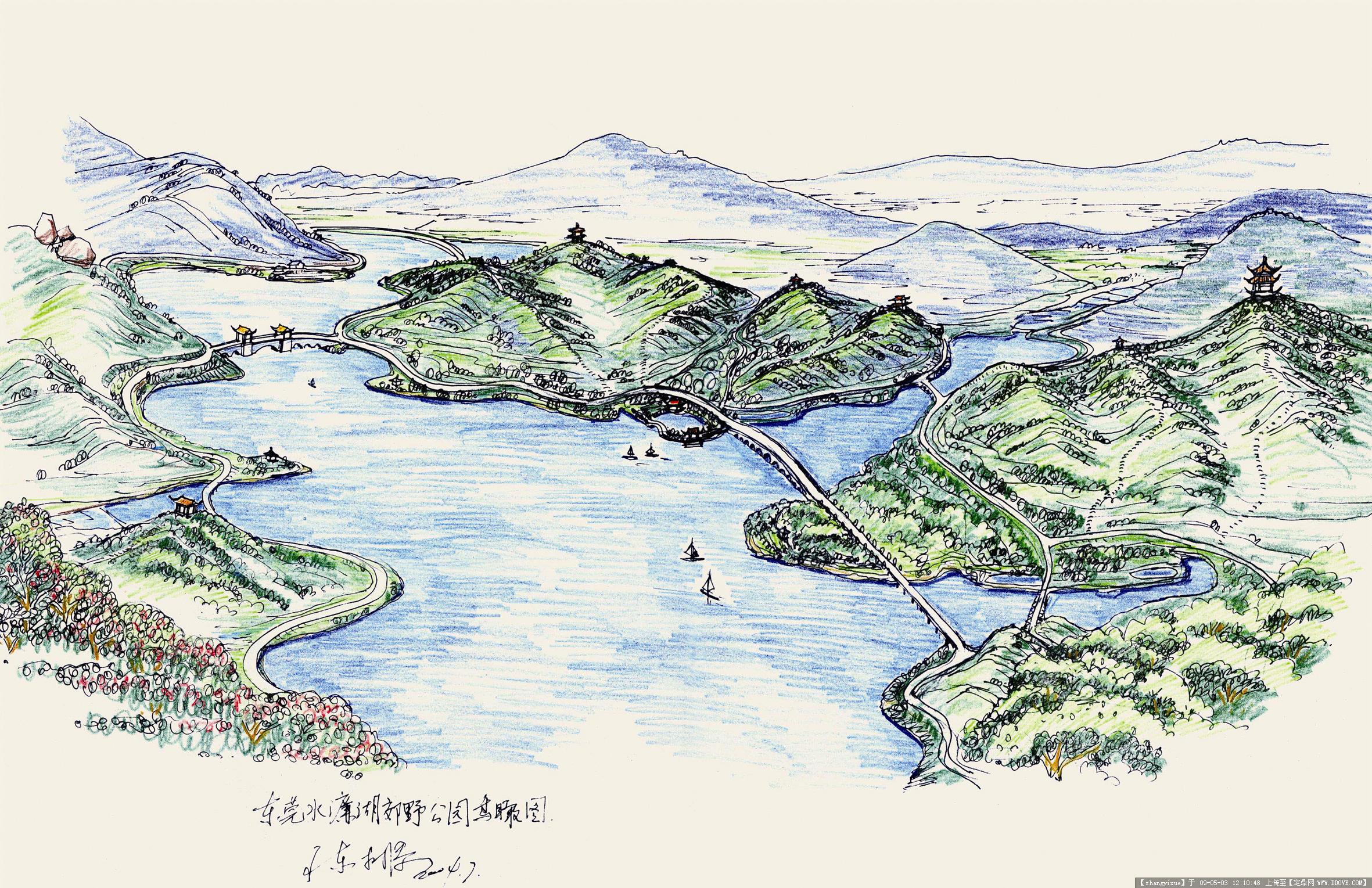 中国风古代湖泊园艺公园景观景区手绘插画地图导览图|插画|商业插画|六藝設計 - 原创作品 - 站酷 (ZCOOL)