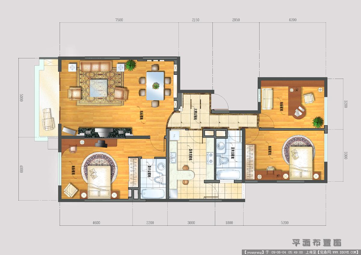 几张住宅家装效果图-平面布置图.jpg 原始尺寸:1200 * 849