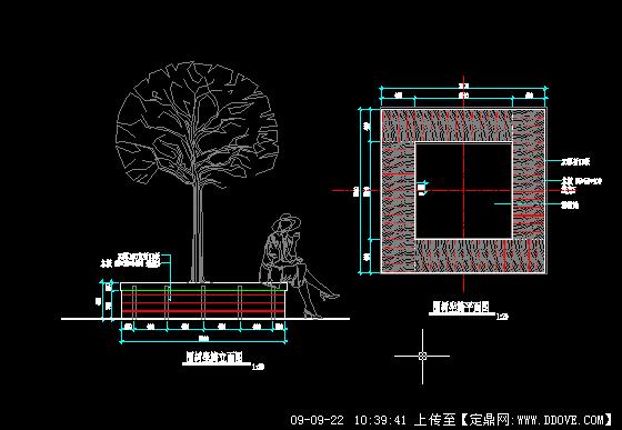 防腐木的围树座椅cad施工详图