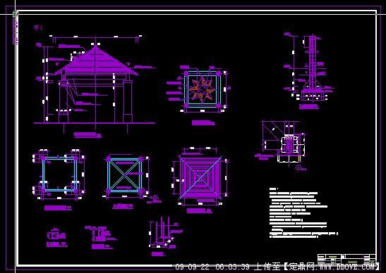 四角凉亭施工图内容|四角凉亭施工图版面设计