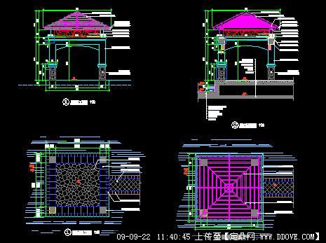 四角景观方亭cad施工详图