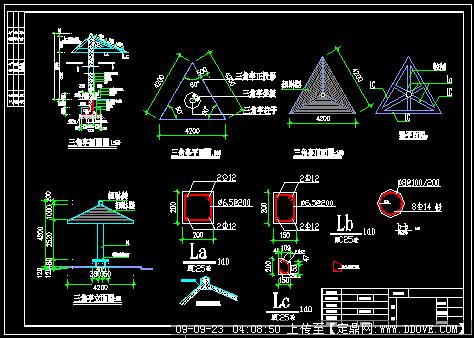 独立三角亭cad施工大样图