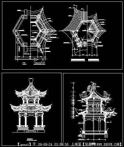 园林古建—重檐六角亭cad施工详图