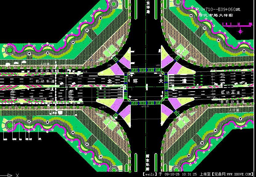城市主干道路交叉口景观绿化CAD平面图()