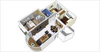 房屋住宅室内装饰设计鸟瞰视图完整场景Sketchup模型文件