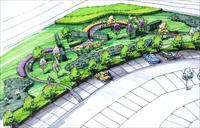 城市小广场景观方案表现手绘效果图
